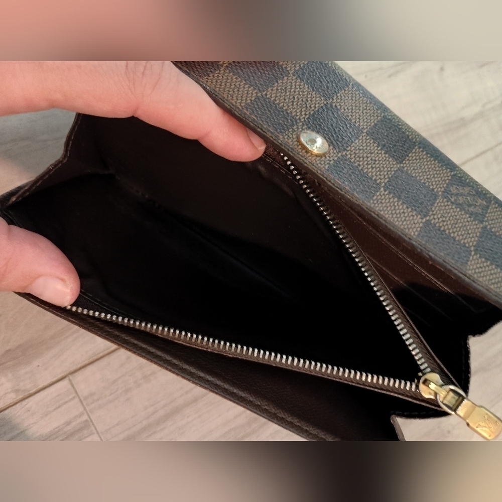 Authentic Louis Vuitton Damier Ebene Coated Canvas Leather Sarah Long Wallet - Picture 7 of 10